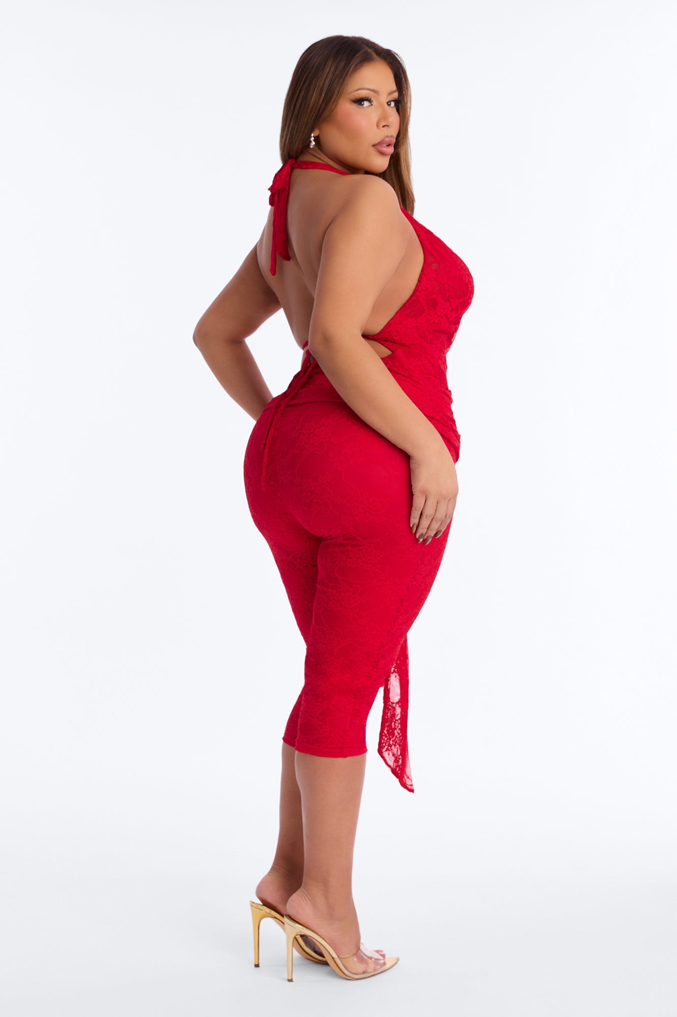 First Crush Halter Lace Capri Set - Red