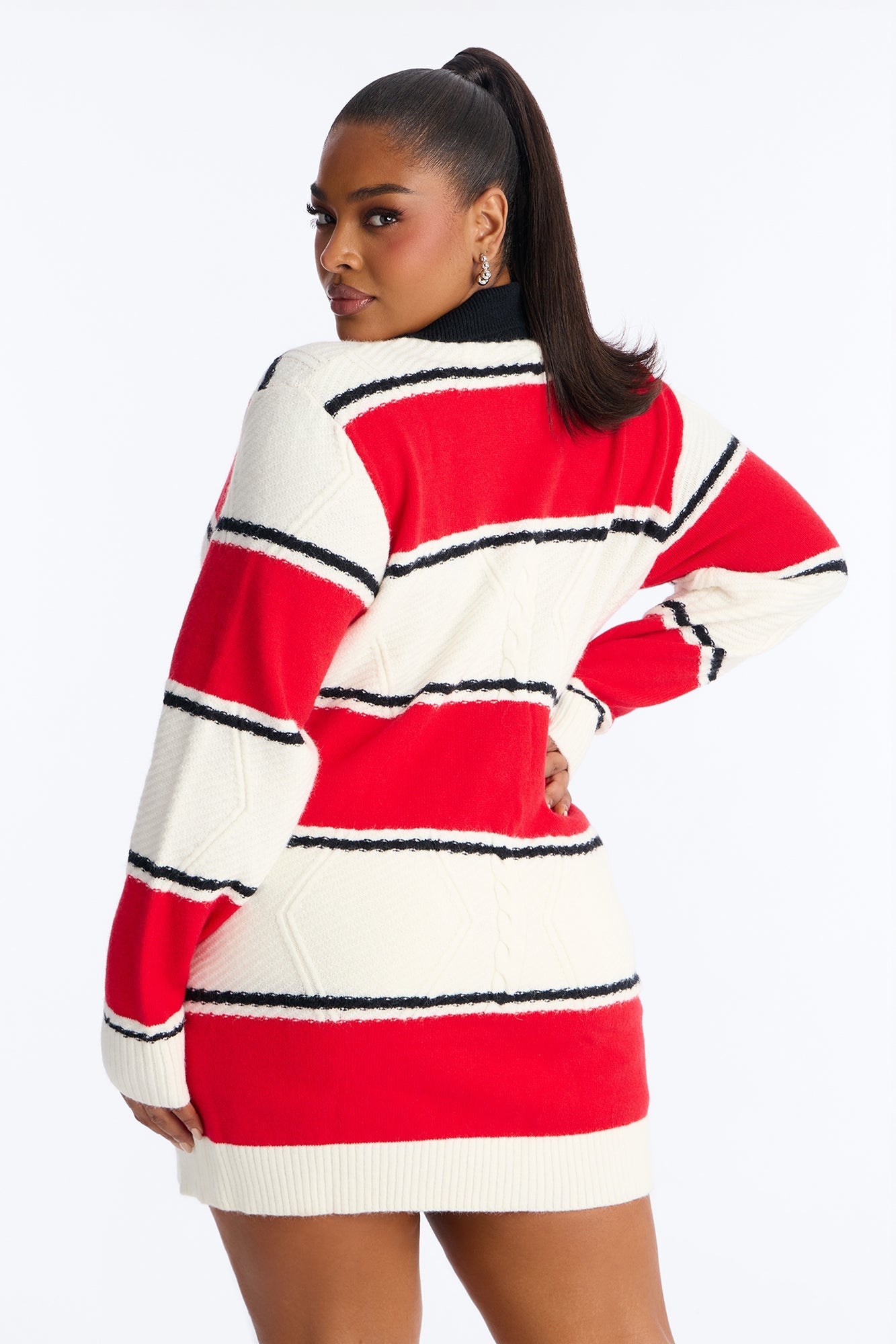 Class Act Striped Sweater Short Set - Red/combo