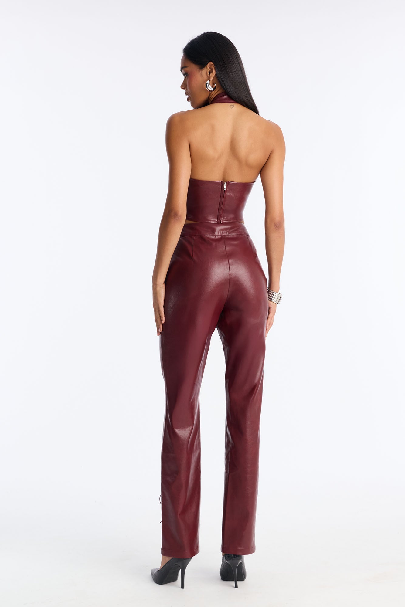 Fire Love Faux Leather Pant Set - Wine