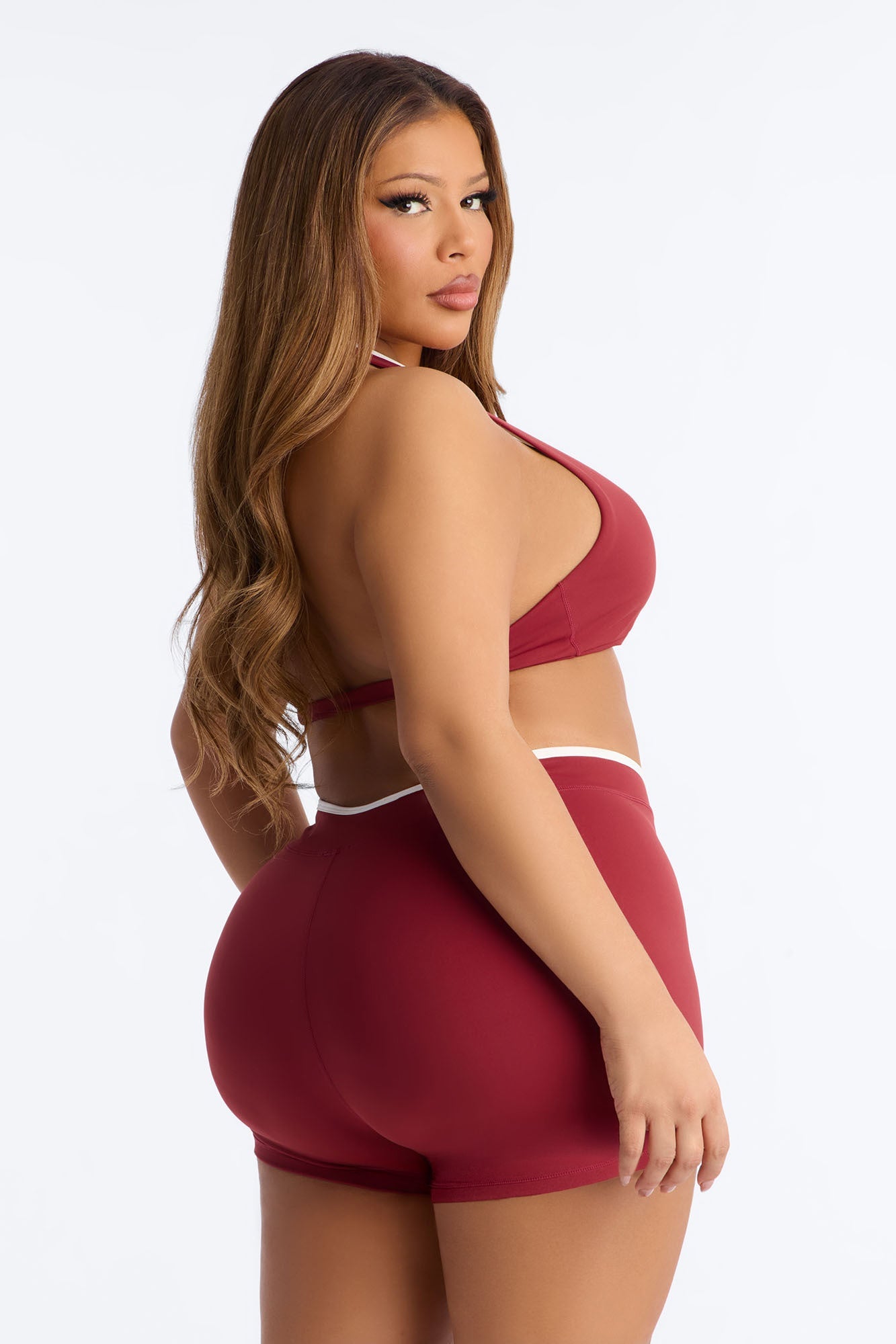 Kaytee Contrast Biker Short Set - Wine