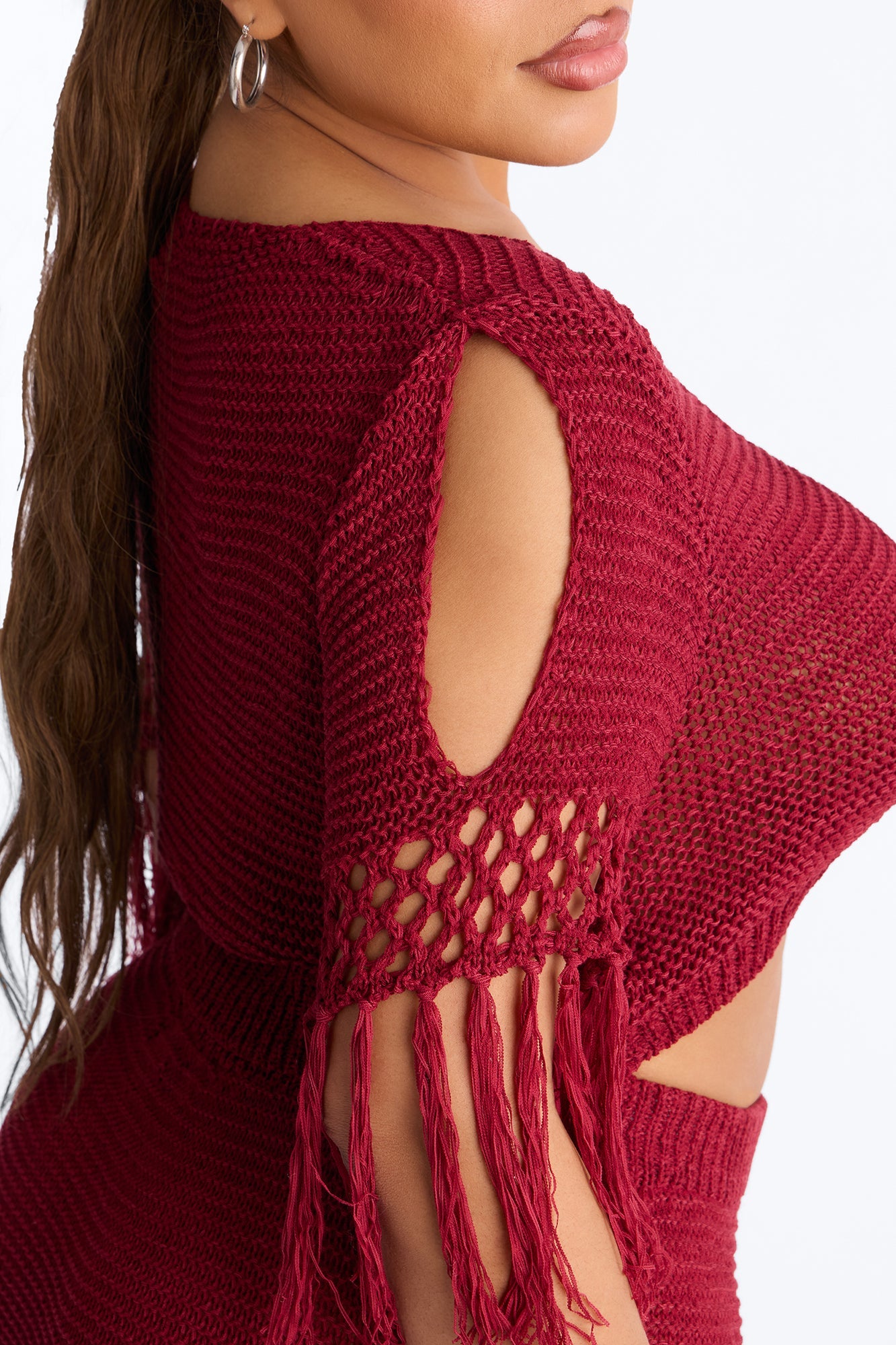 Get Away With It Crochet Skirt Set - Wine