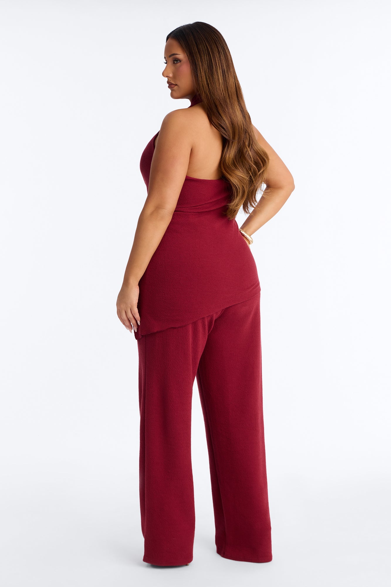 Amaya Asymmetrical Halter Pant Set - Wine