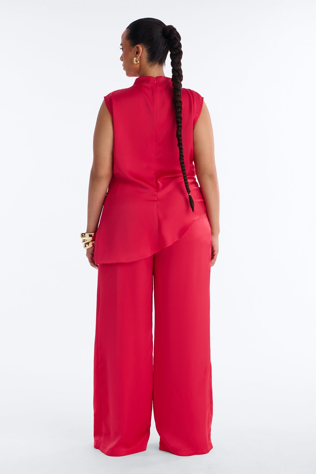 Corinna Sleeveless Satin Pant Set - Red