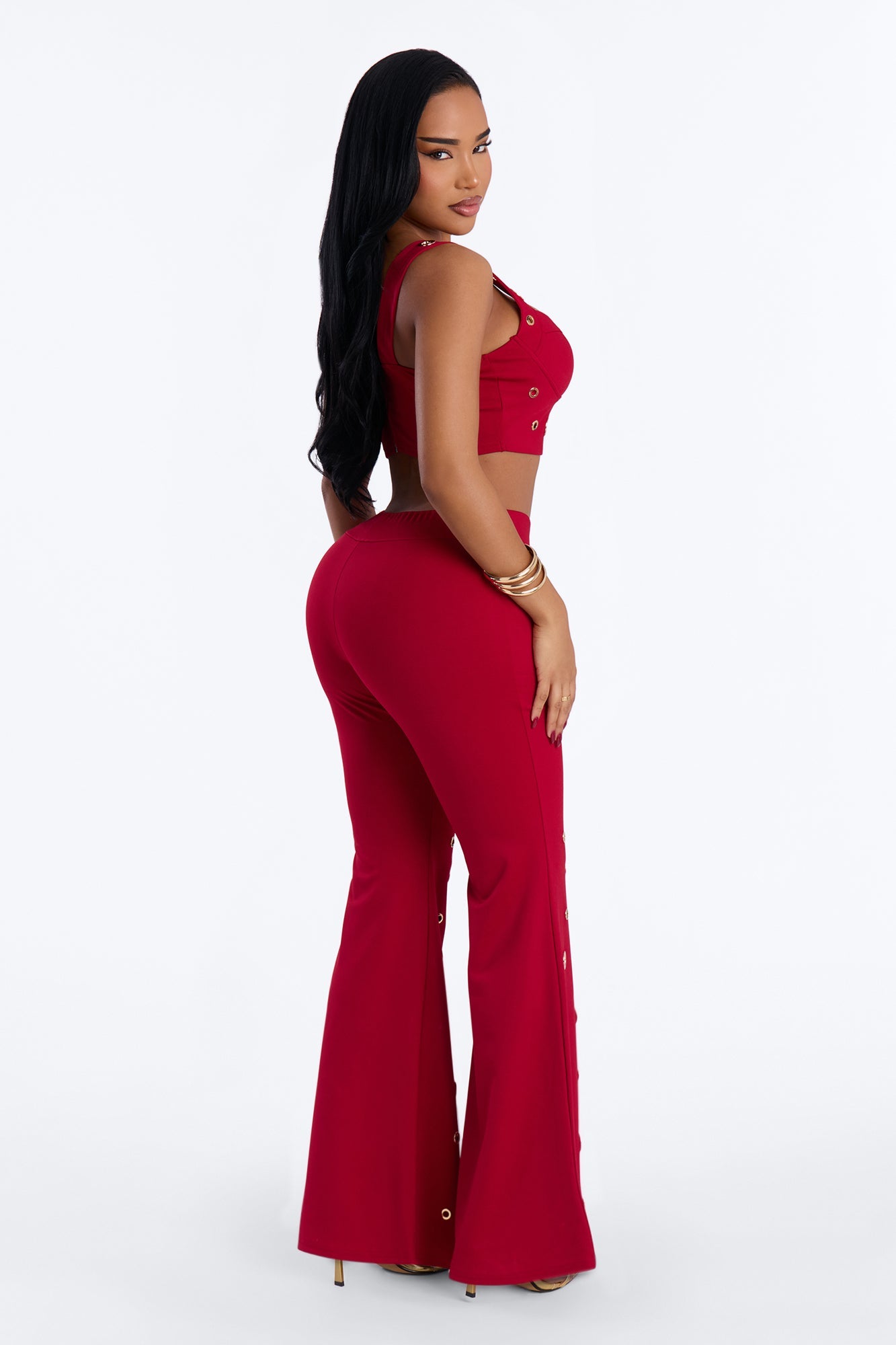 Stole Your Heart Grommet Pant Set - Red