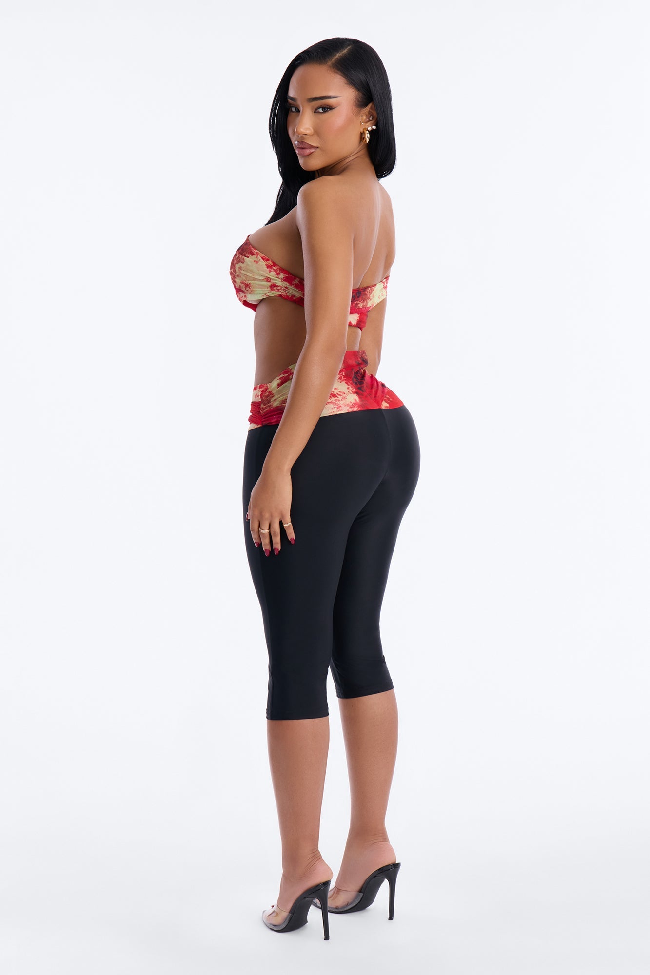 Heating Up One Shoulder Capri Set - Red/combo