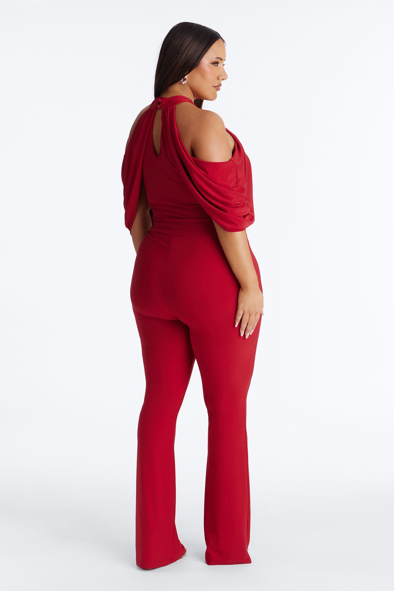 Reina Off Shoulder Flare Pant Set - Red