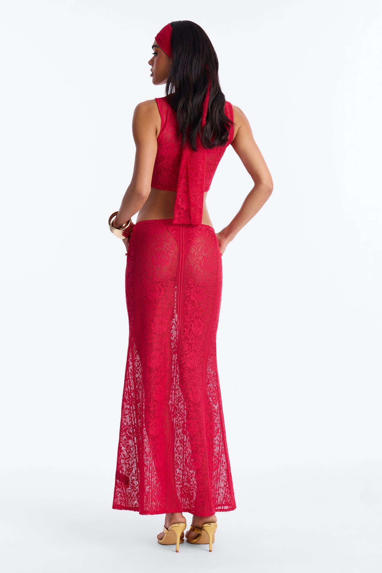 Alexis 3 Piece Lace Maxi Skirt Set - Red
