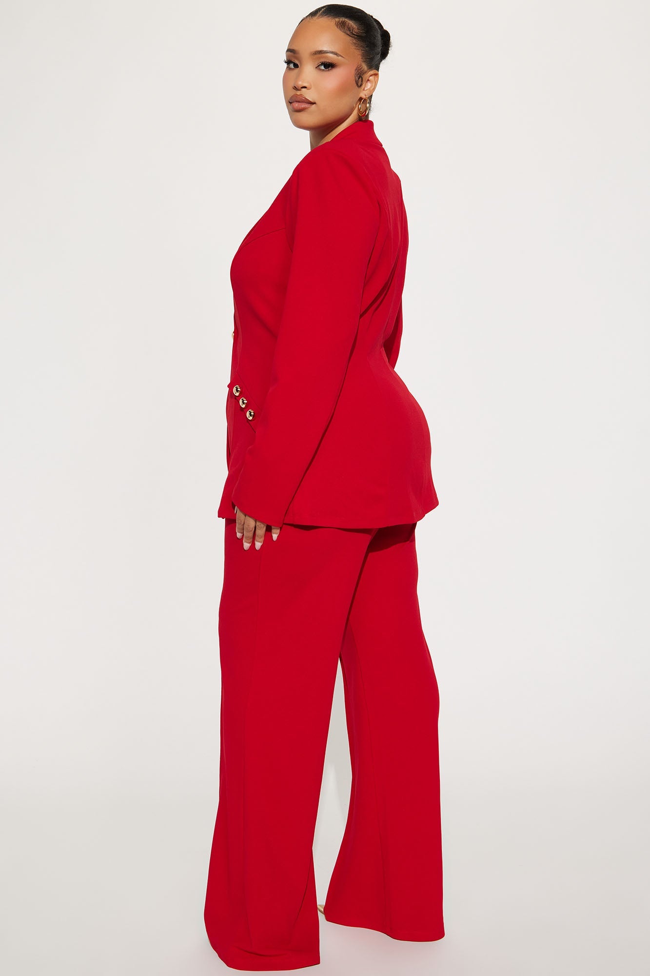 On My Terms Shoulder Pad Blazer Pant Set - Red