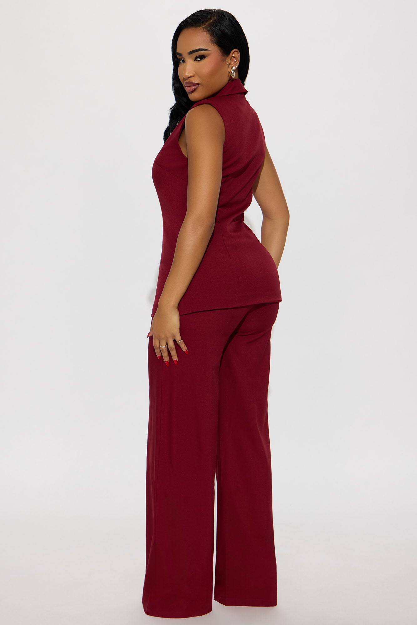 Brief Encounter Vest Pant Set - Burgundy