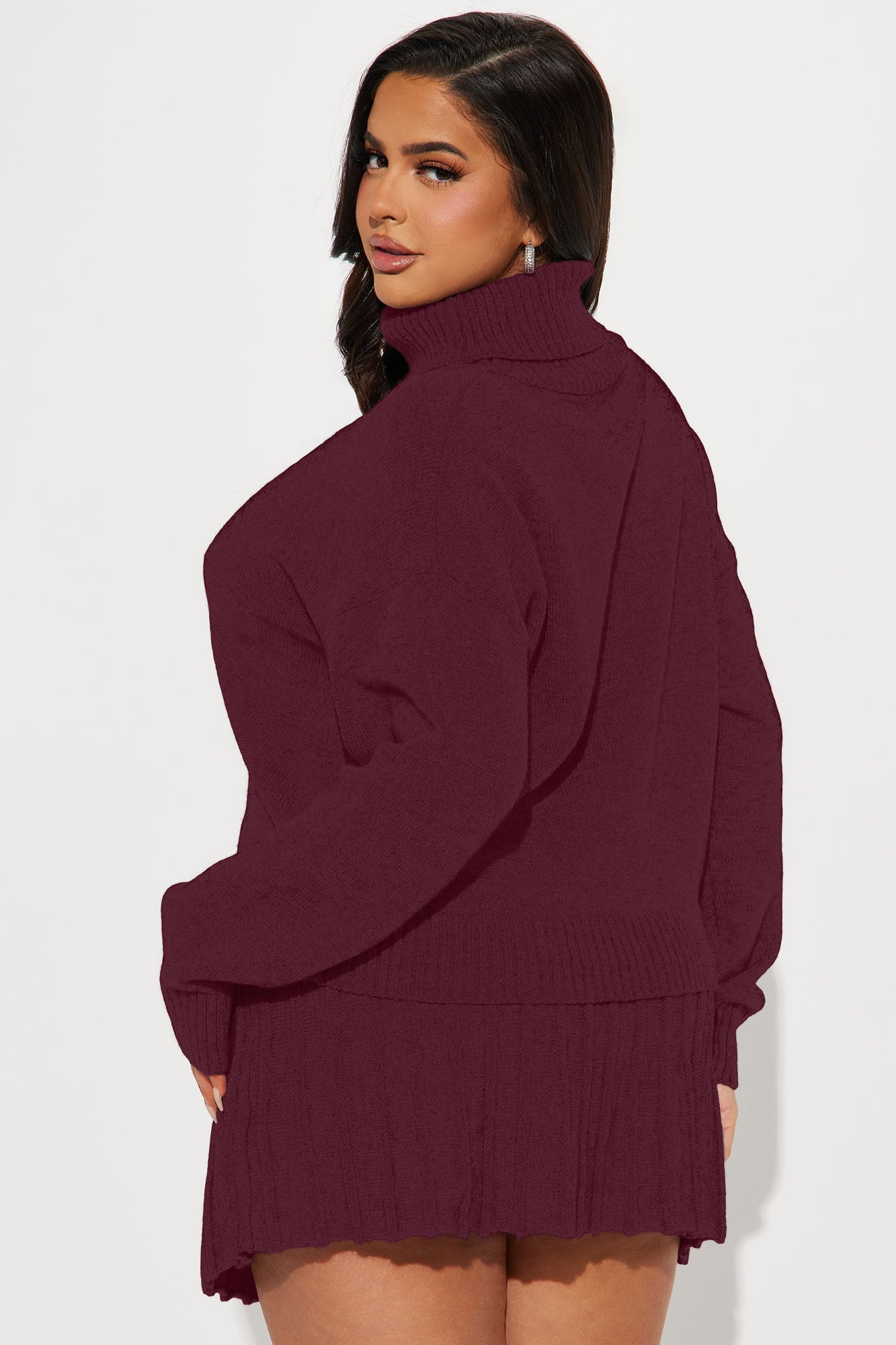 First Look Pleated Sweater Skirt Set - Burgundy