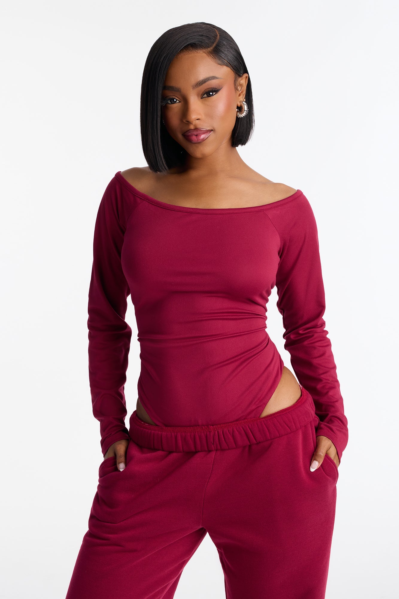 Jasmine Bodysuit Jogger Set - Wine