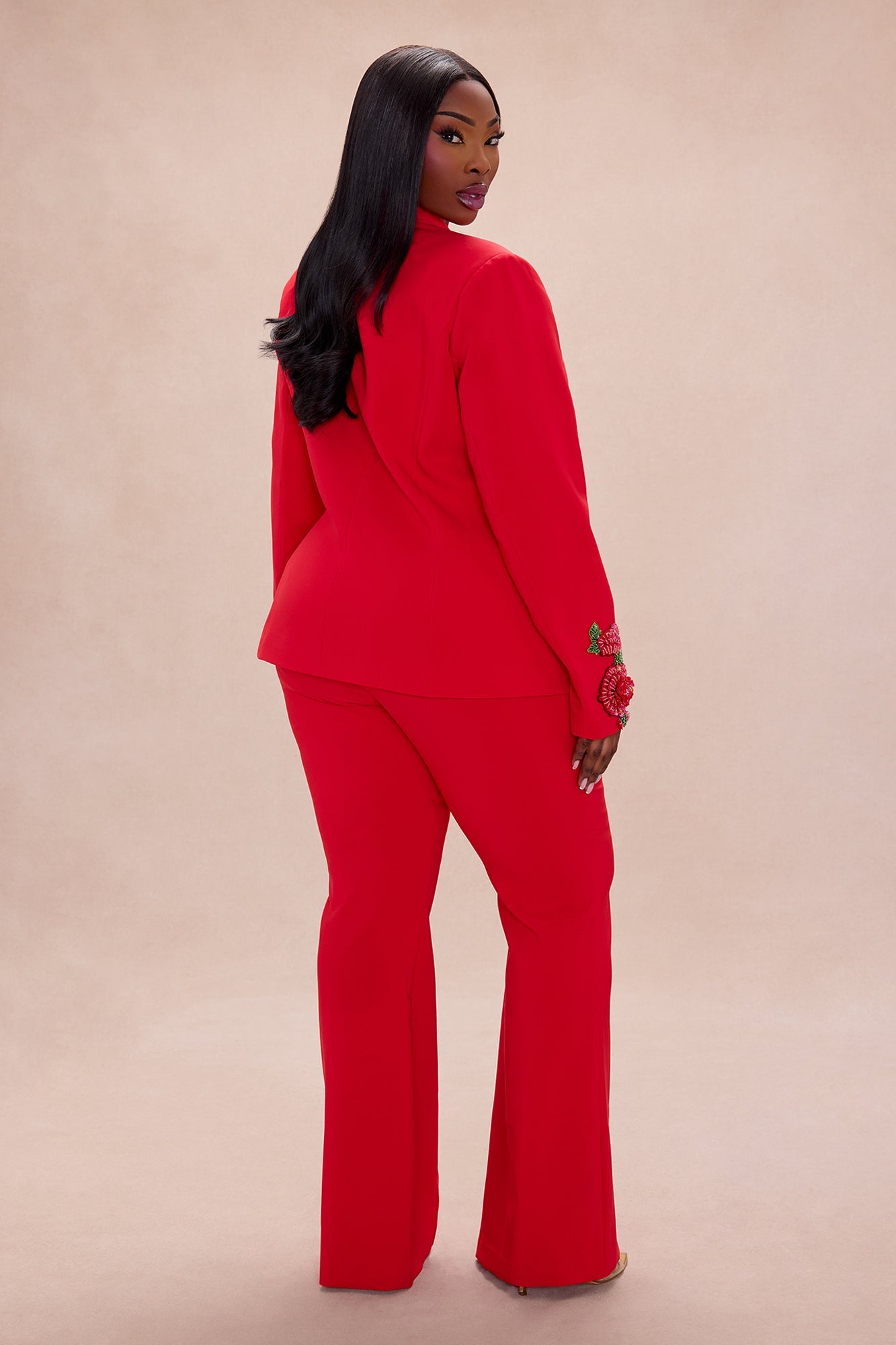 Amelia Embroidered Blazer Pant Set - Red