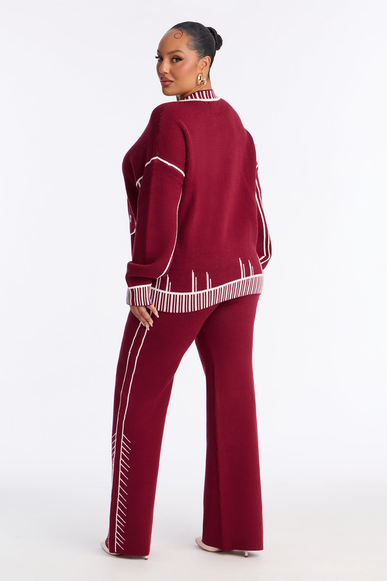 Contrast Mode Sweater Pant Set - Wine