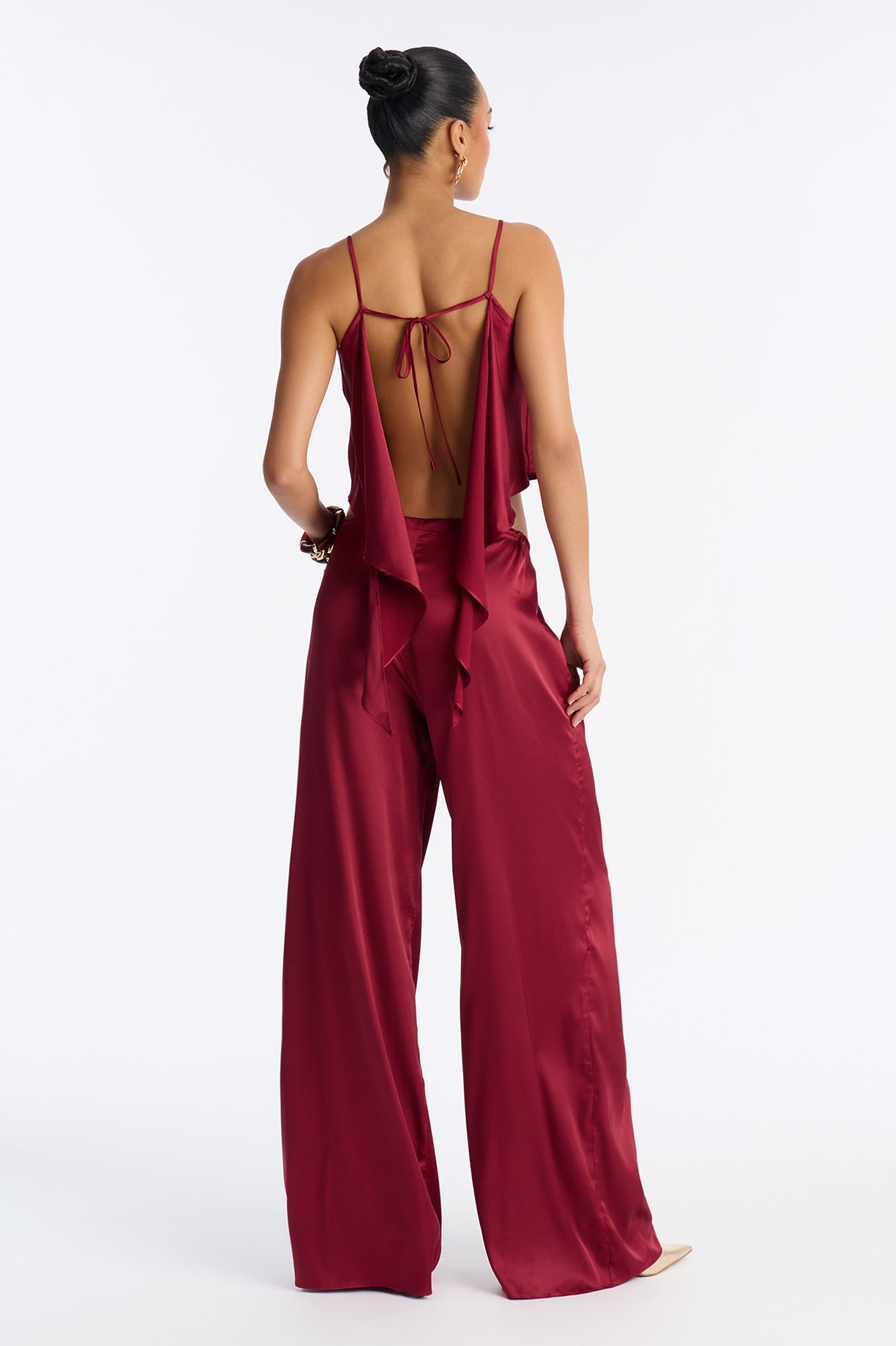 Seraphina Backless Satin Pant Set - DarkRed