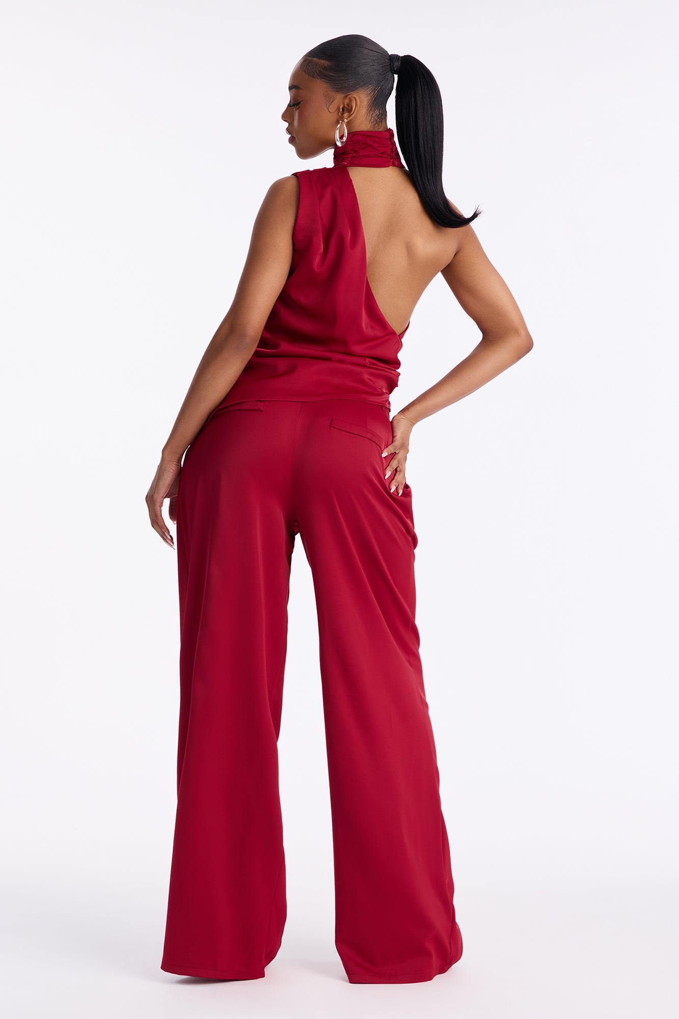Very Sleek Satin Pant Set - Wine