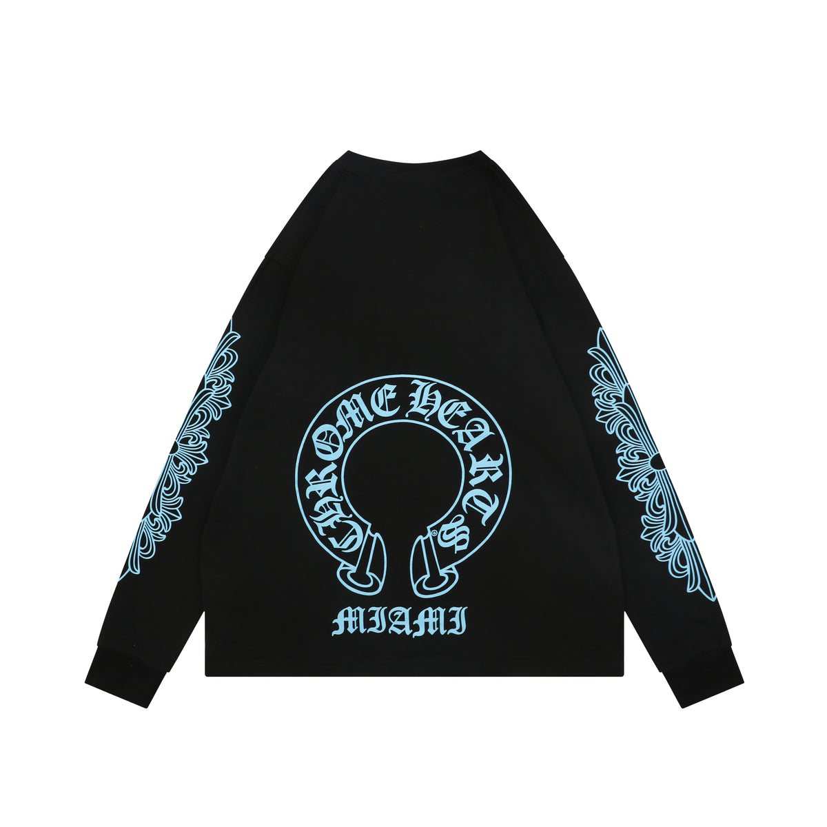 Chrome Hearts Cross Floral Arm Sanskrit Scroll Print Long Sleeve Black Blue