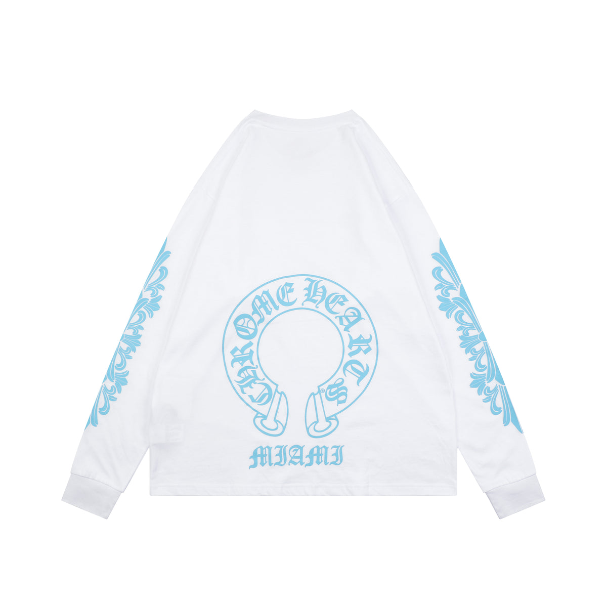 Chrome Hearts Cross Floral Arm Sanskrit Scroll Print Long Sleeve White Blue