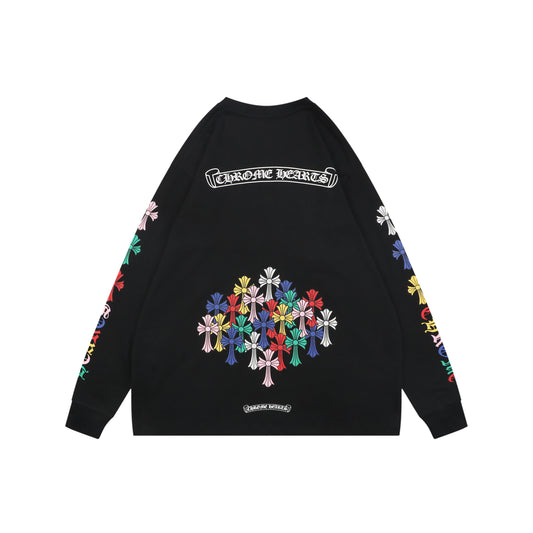 Chrome Hearts Sanskrit Scroll Colorful Cross Floral Print Long Sleeve