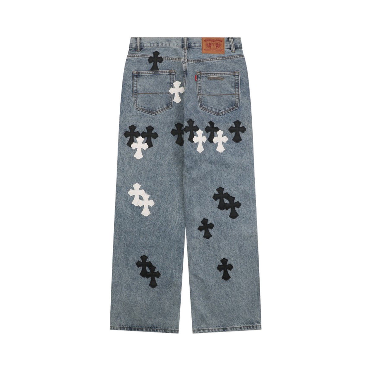 Chrome Hearts Black White Cross Patchwork Denim Pants