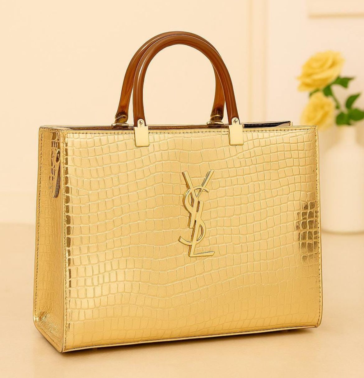YSL Croc-Effect Handbag