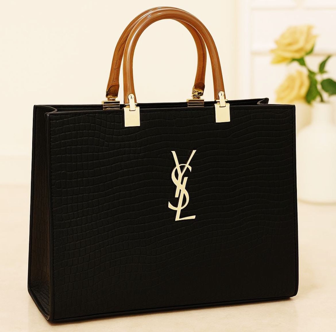YSL Croc-Effect Handbag