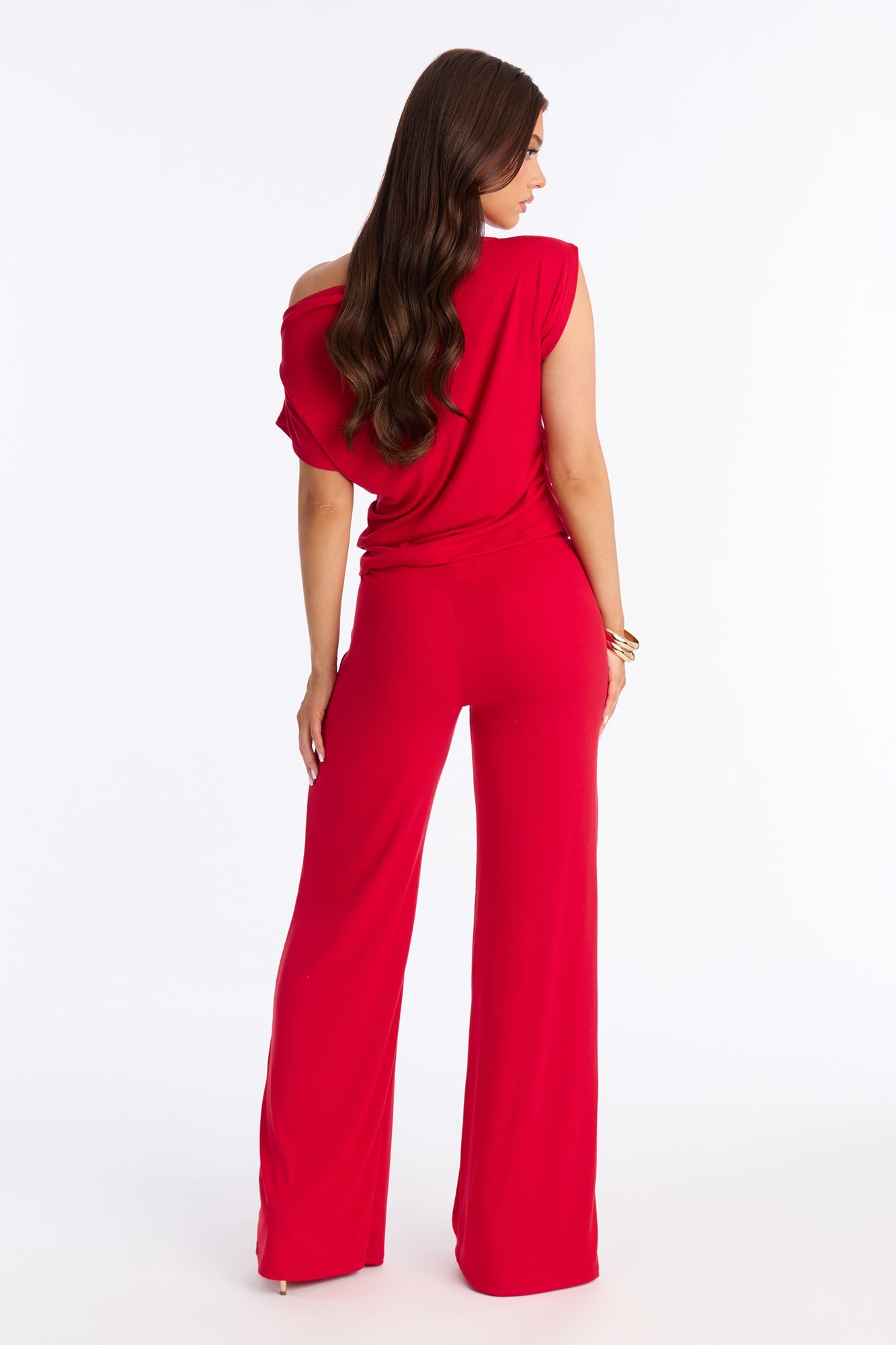 Alicia Off Shoulder Wide Leg Pant Set - Red