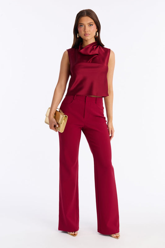 Luciana Satin Wide Leg Pant Set - Red