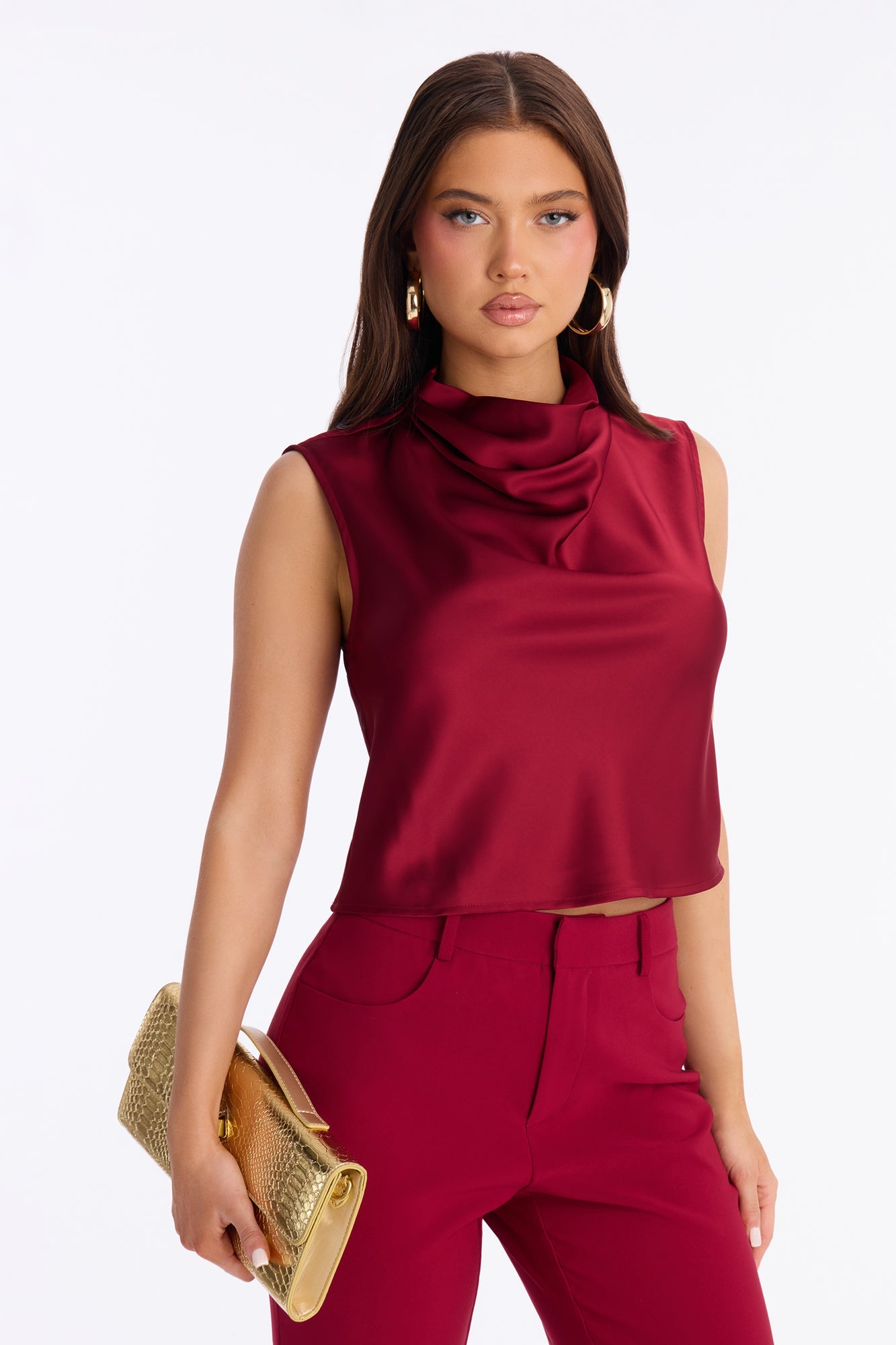 Luciana Satin Wide Leg Pant Set - Red