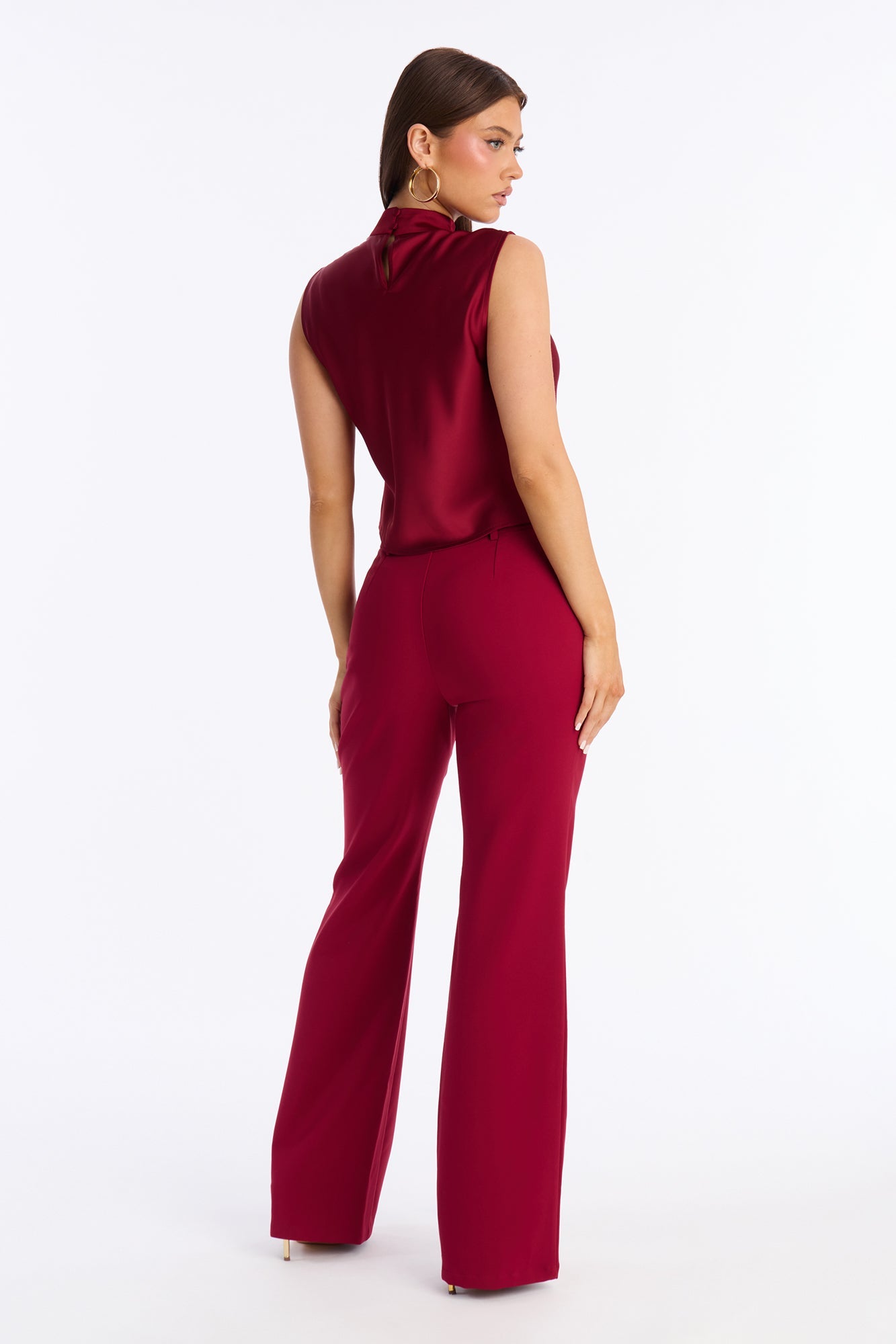 Luciana Satin Wide Leg Pant Set - Red