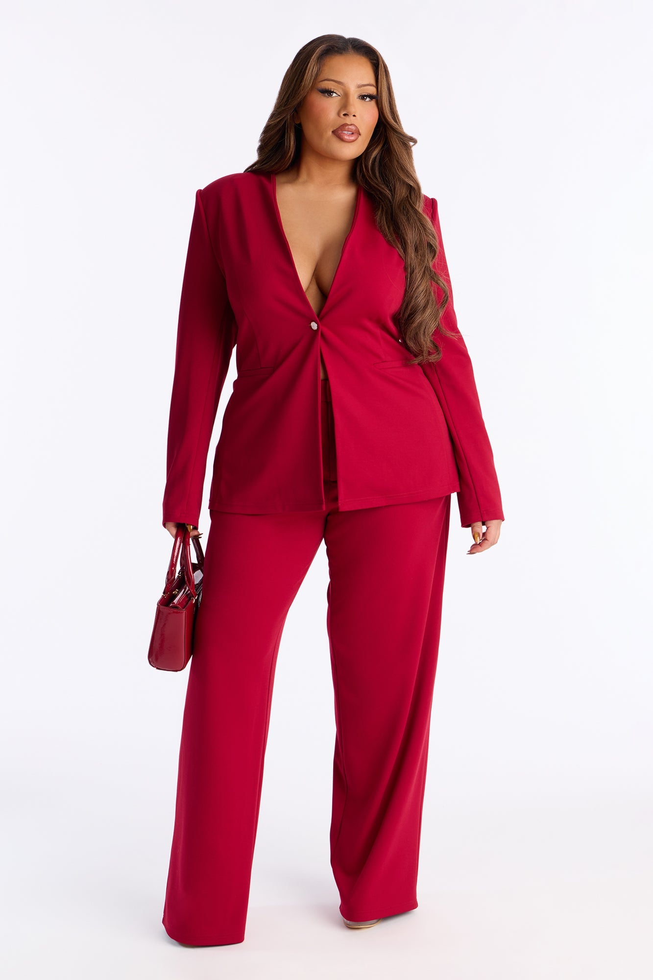 Harley Stretch Crepe Blazer Pant Set - Red