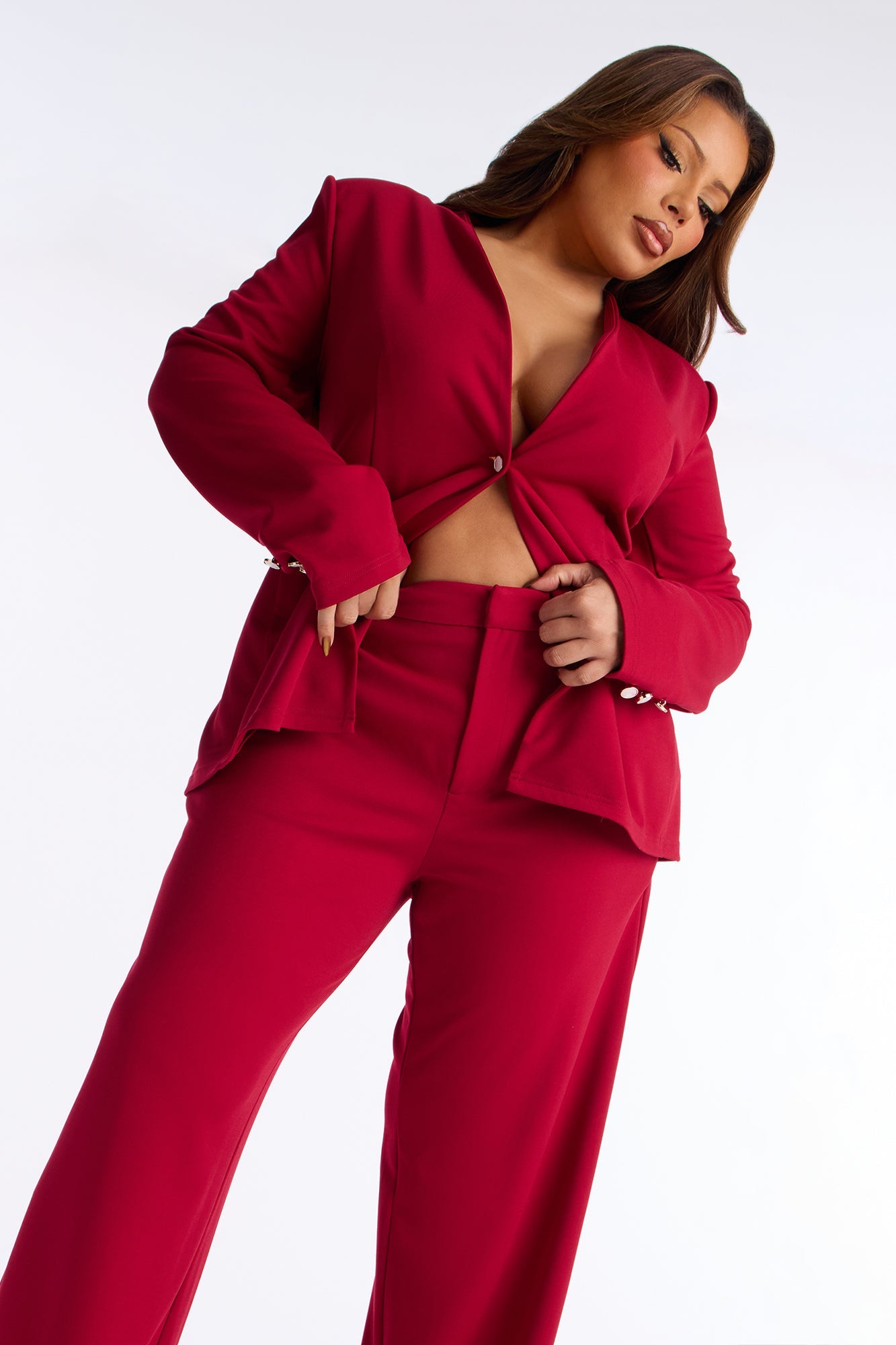 Harley Stretch Crepe Blazer Pant Set - Red