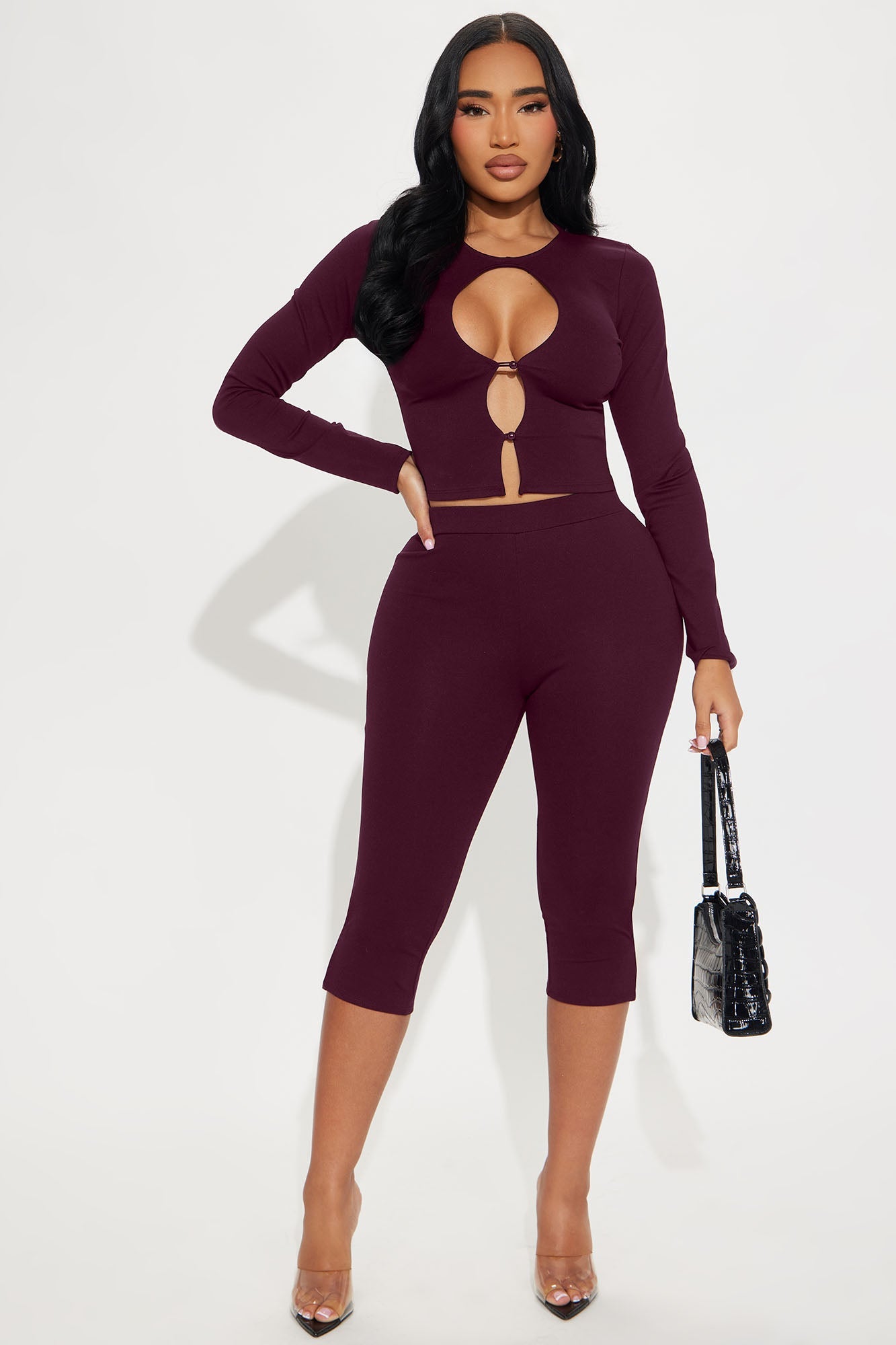 Mia Date Night Capri Pant Set - Burgundy