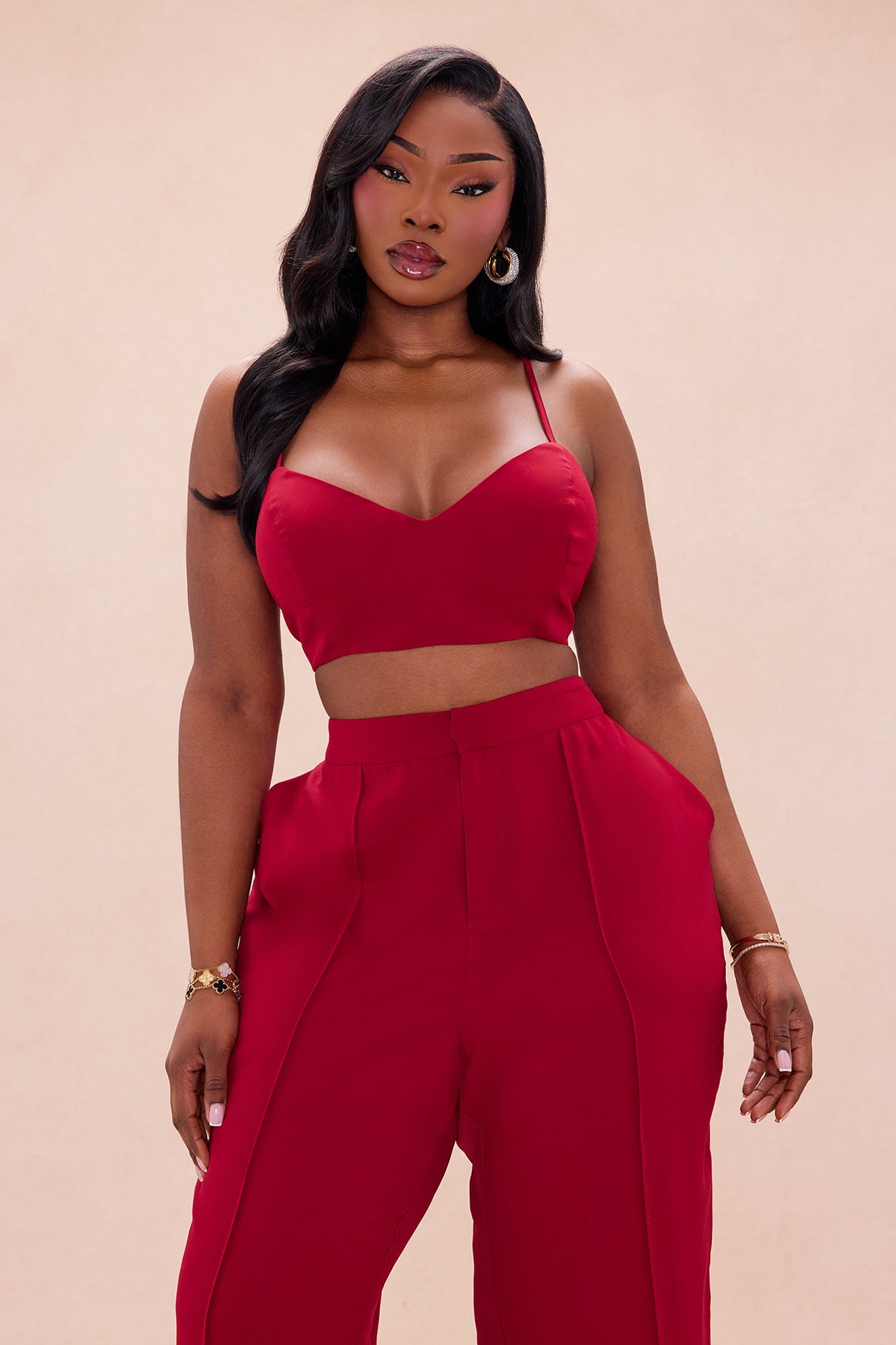 Forever Yours Chiffon Pant Set - DarkRed