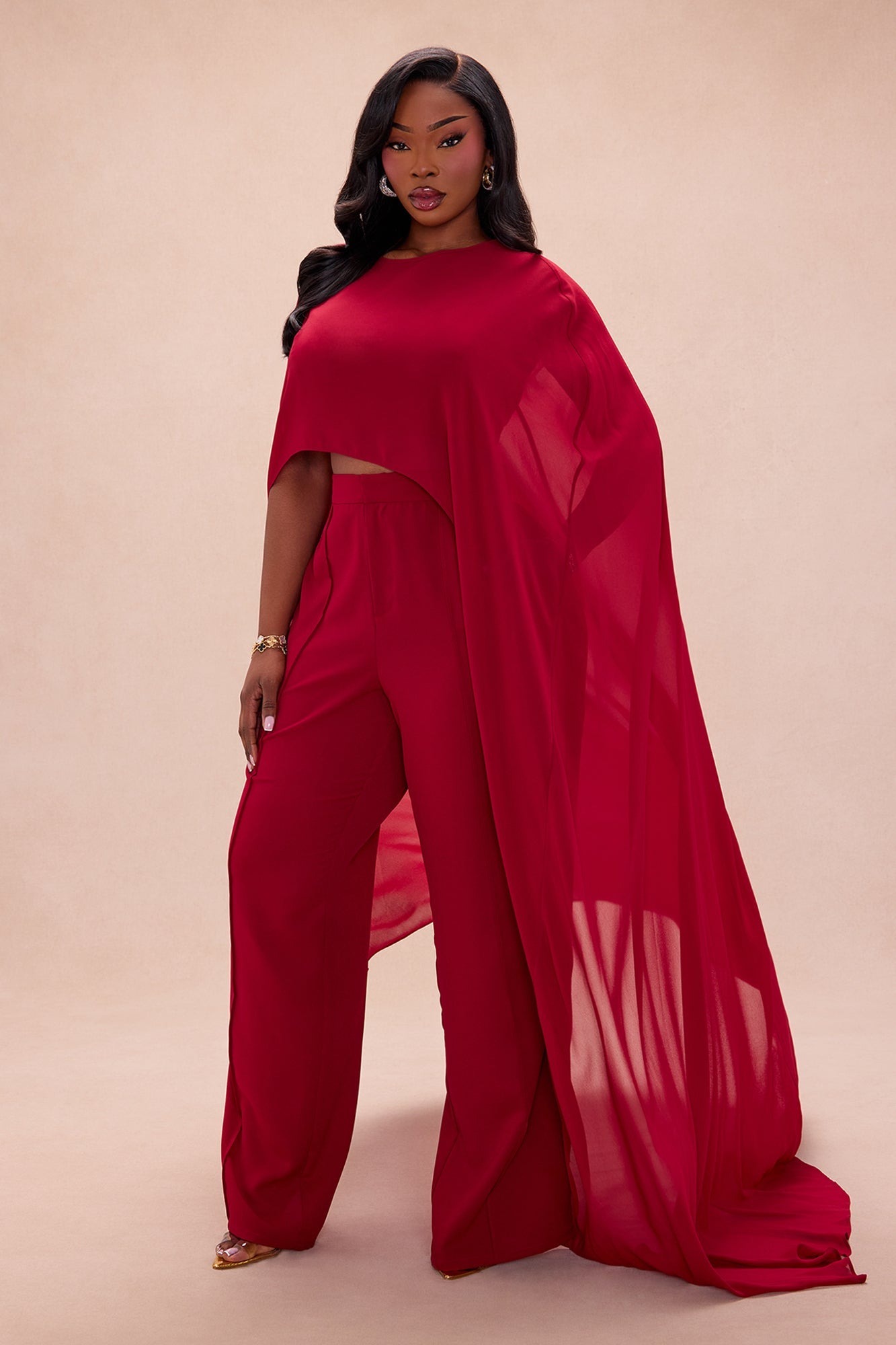 Forever Yours Chiffon Pant Set - DarkRed