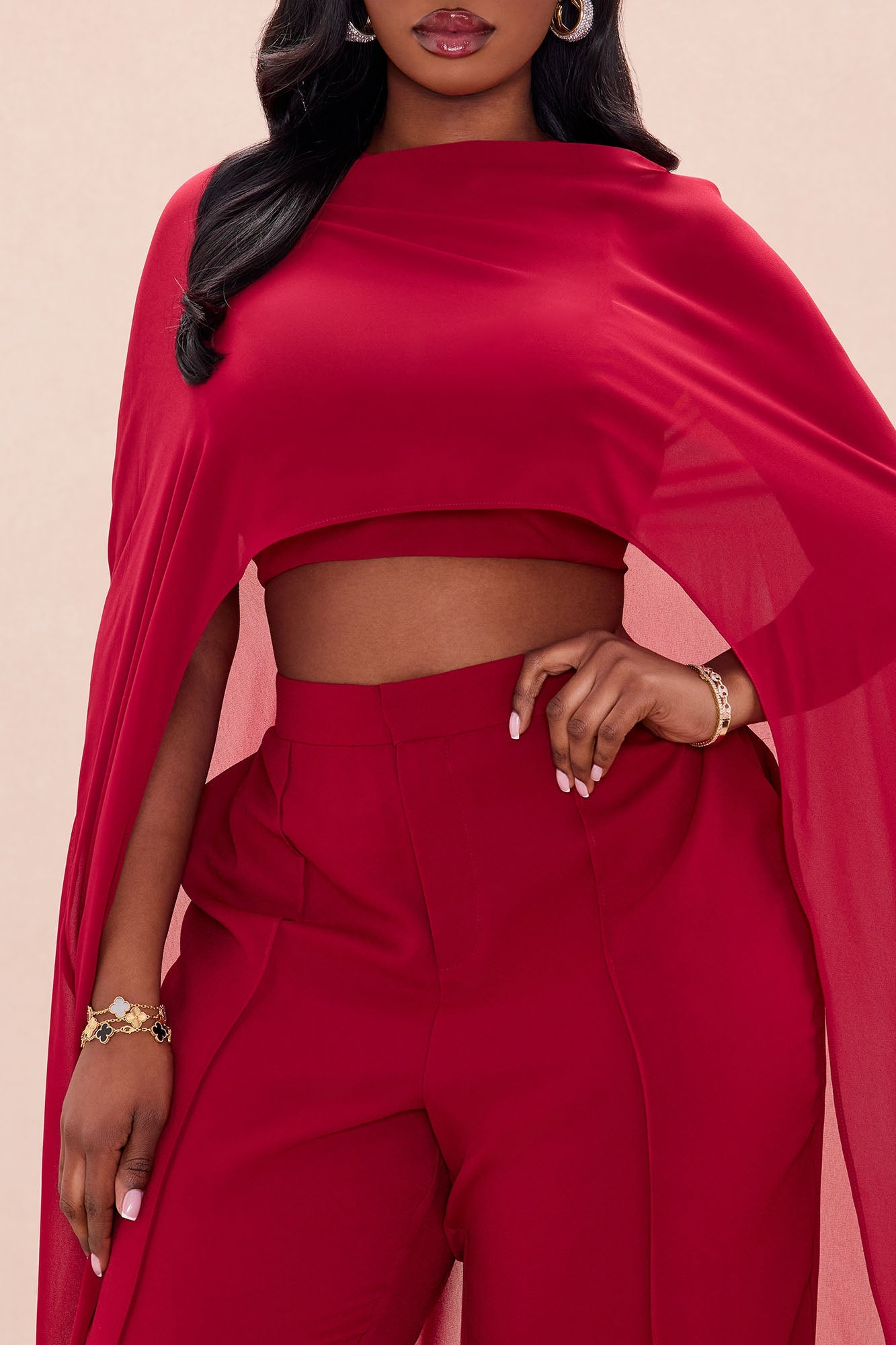 Forever Yours Chiffon Pant Set - DarkRed