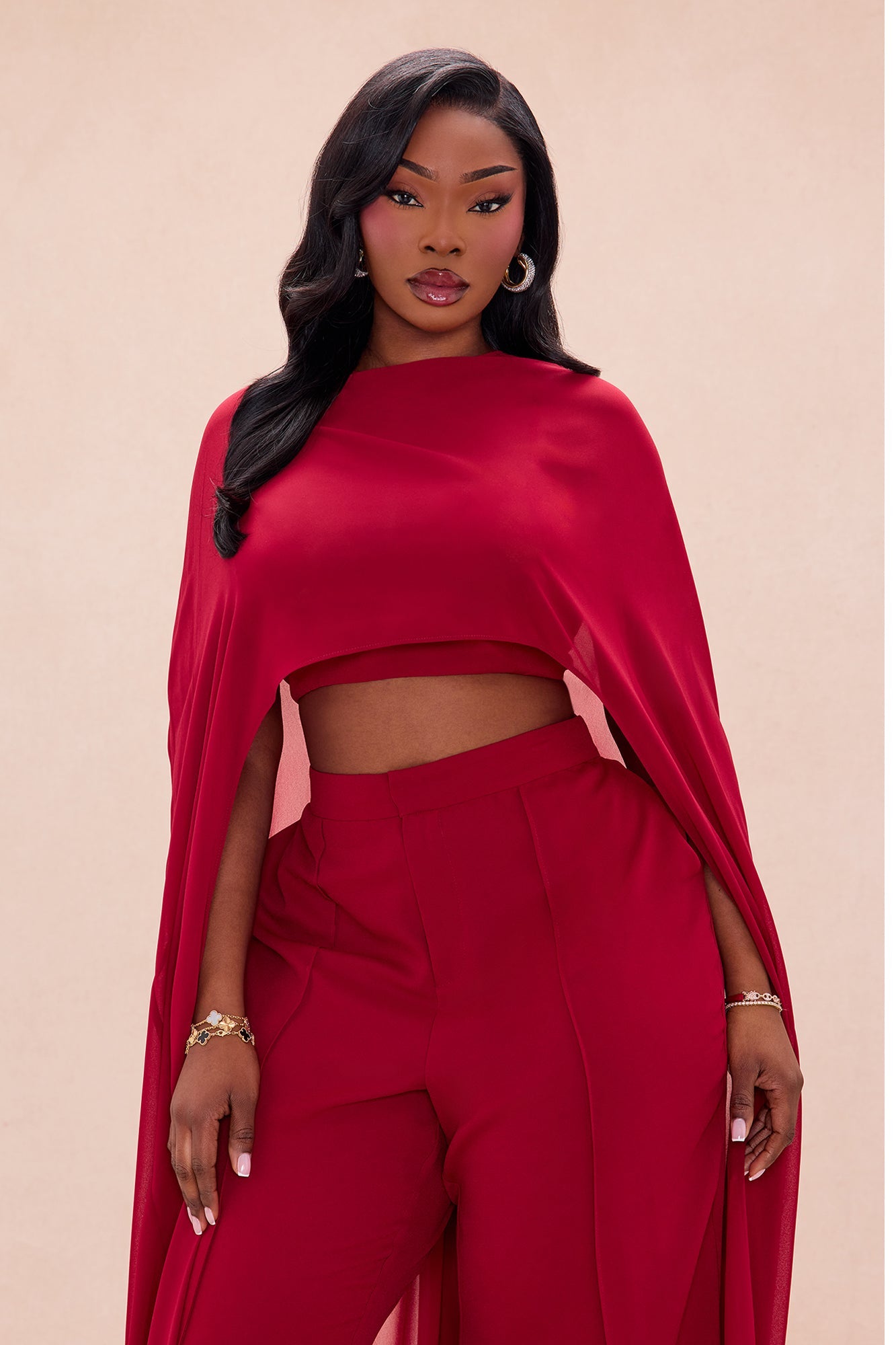 Forever Yours Chiffon Pant Set - DarkRed