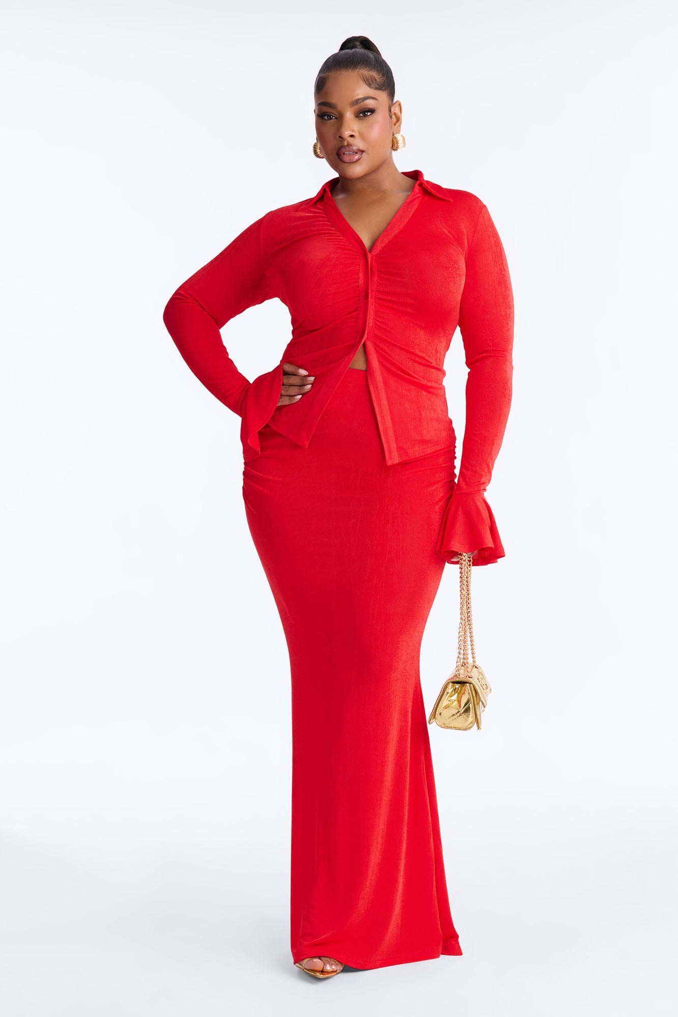 So Sweet Ruched Maxi Skirt Set - Red