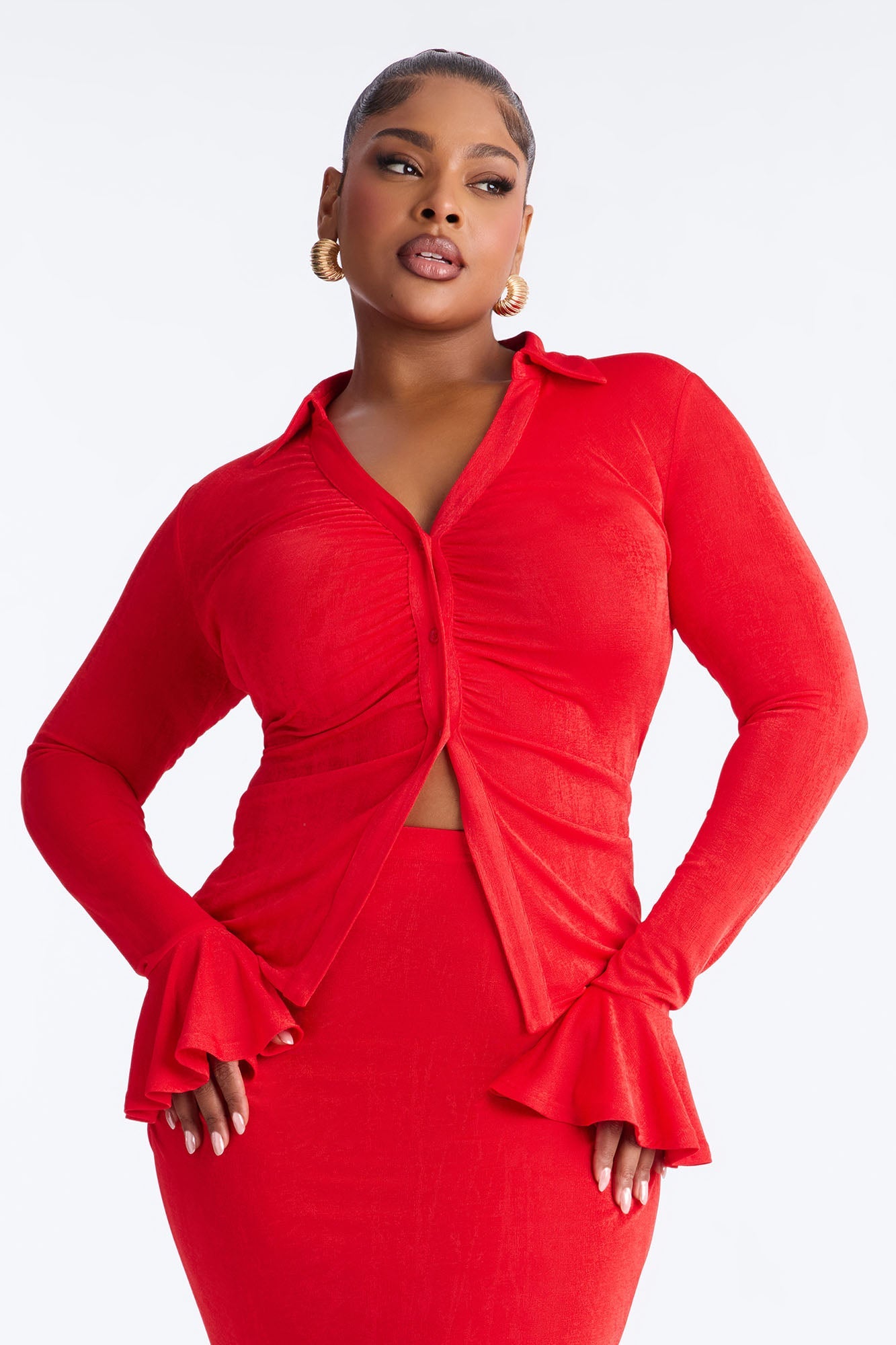 So Sweet Ruched Maxi Skirt Set - Red