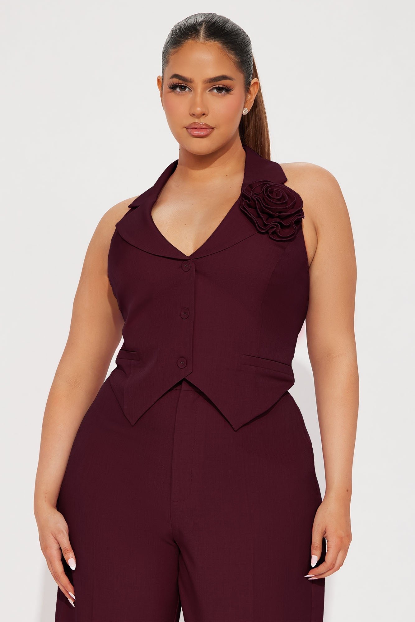 Elle Pant Set - Burgundy