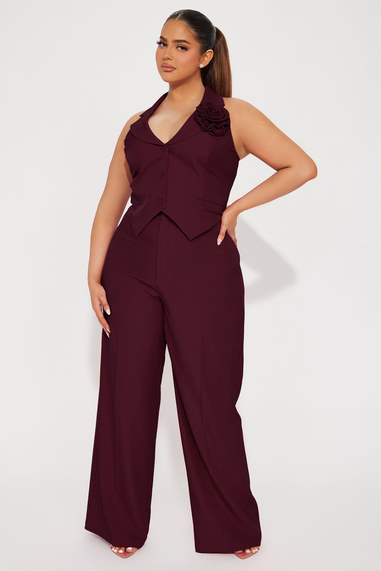 Elle Pant Set - Burgundy