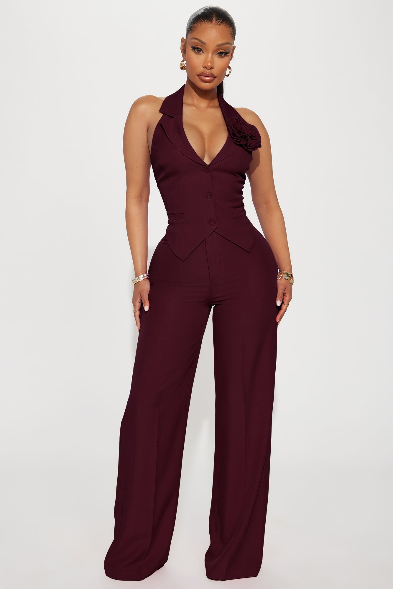 Elle Pant Set - Burgundy