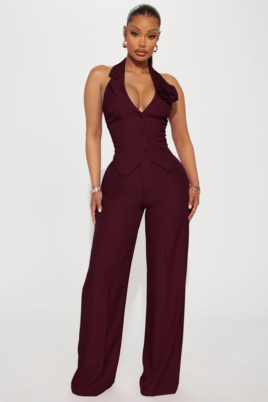 Elle Pant Set - Burgundy