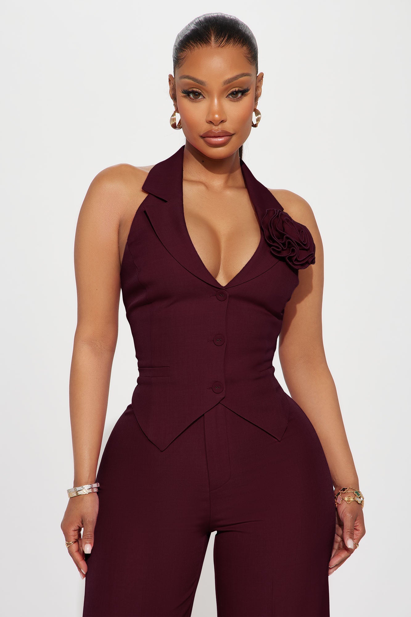Elle Pant Set - Burgundy