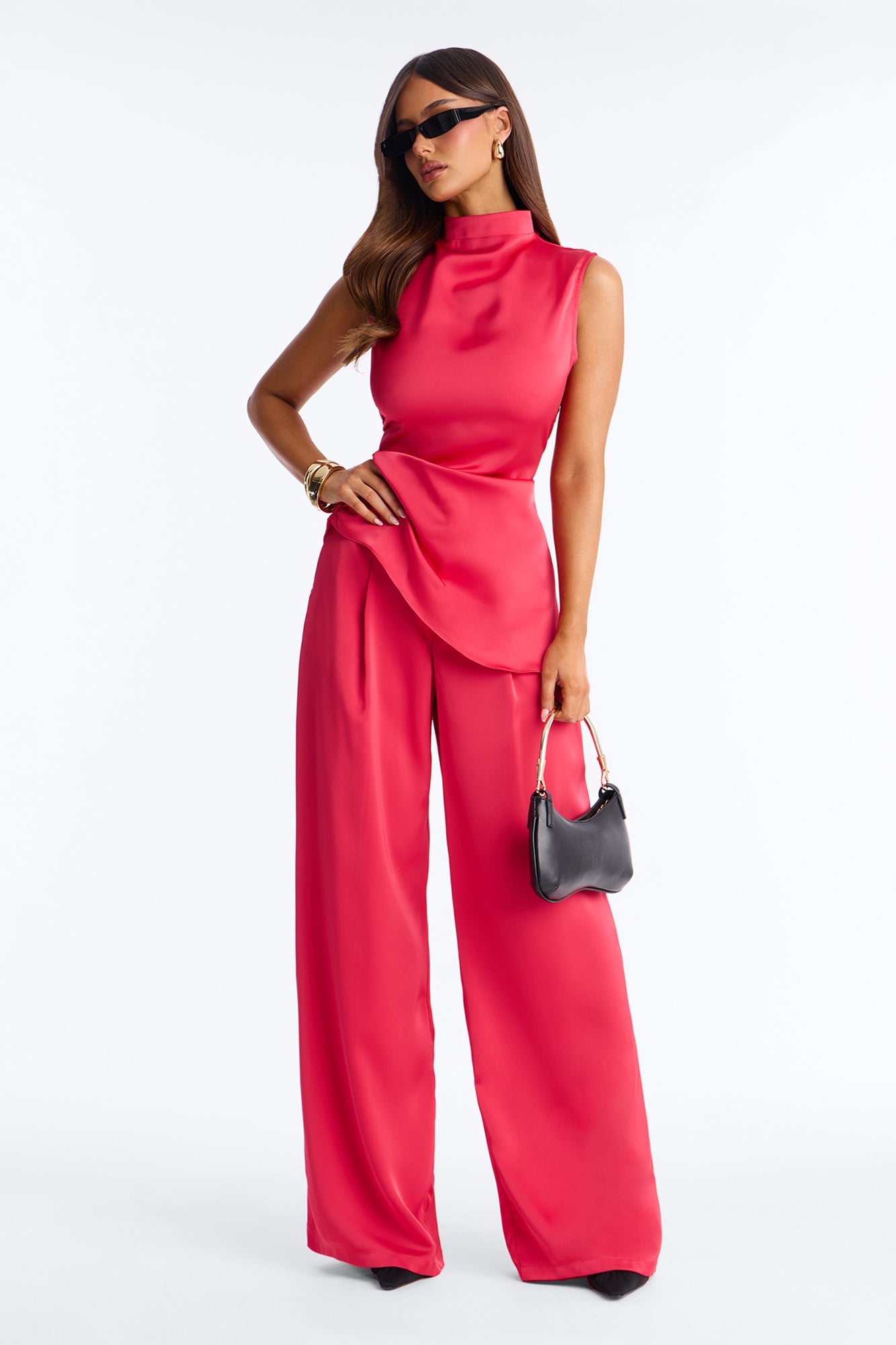 Corinna Sleeveless Satin Pant Set - Red
