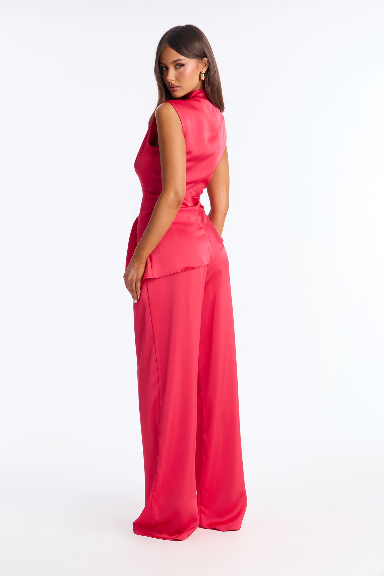 Corinna Sleeveless Satin Pant Set - Red