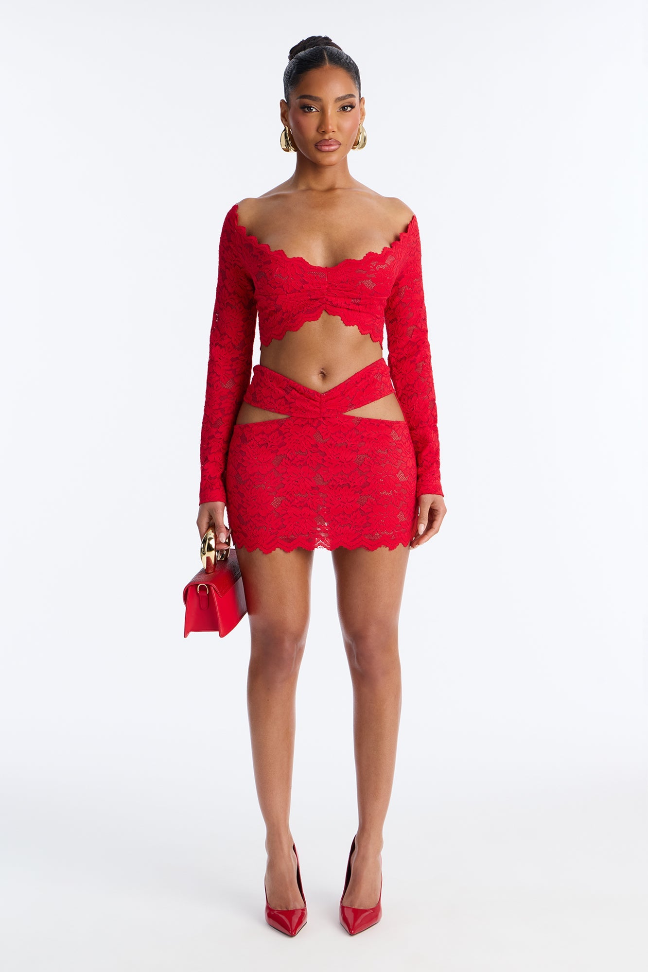 Bleeding Love Lace Skirt Set - Red