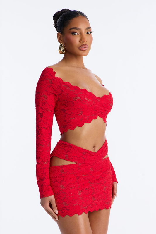 Bleeding Love Lace Skirt Set - Red
