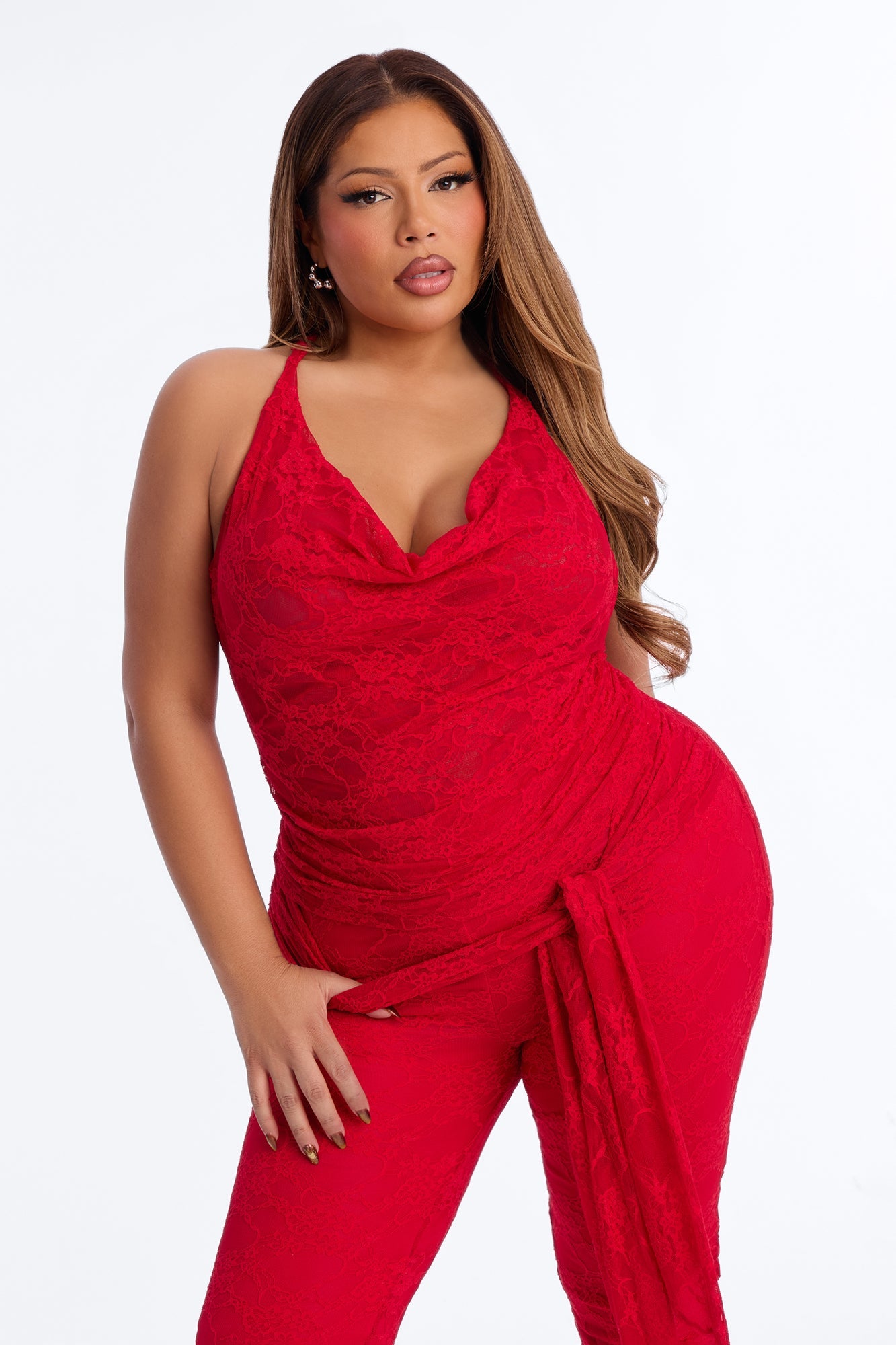 First Crush Halter Lace Capri Set - Red