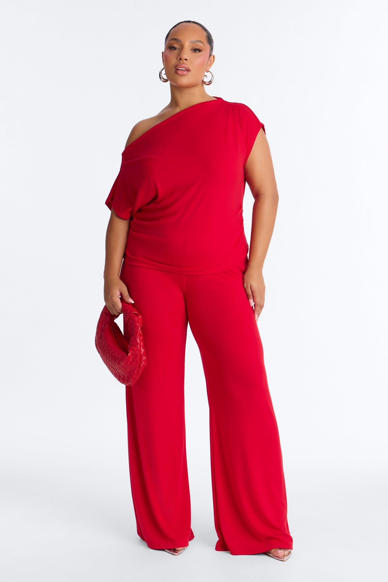Alicia Off Shoulder Wide Leg Pant Set - Red