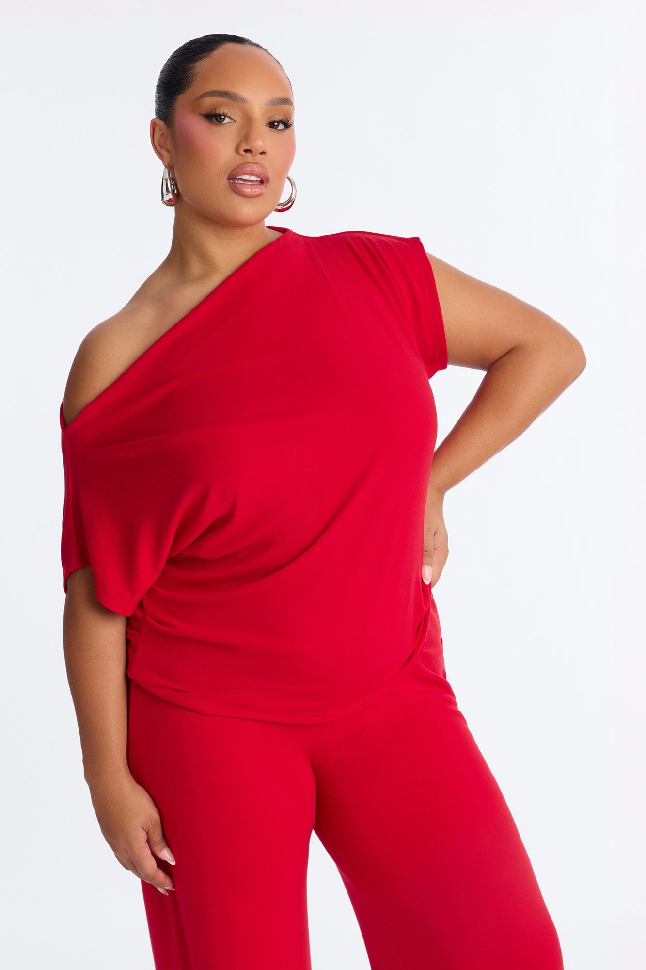 Alicia Off Shoulder Wide Leg Pant Set - Red
